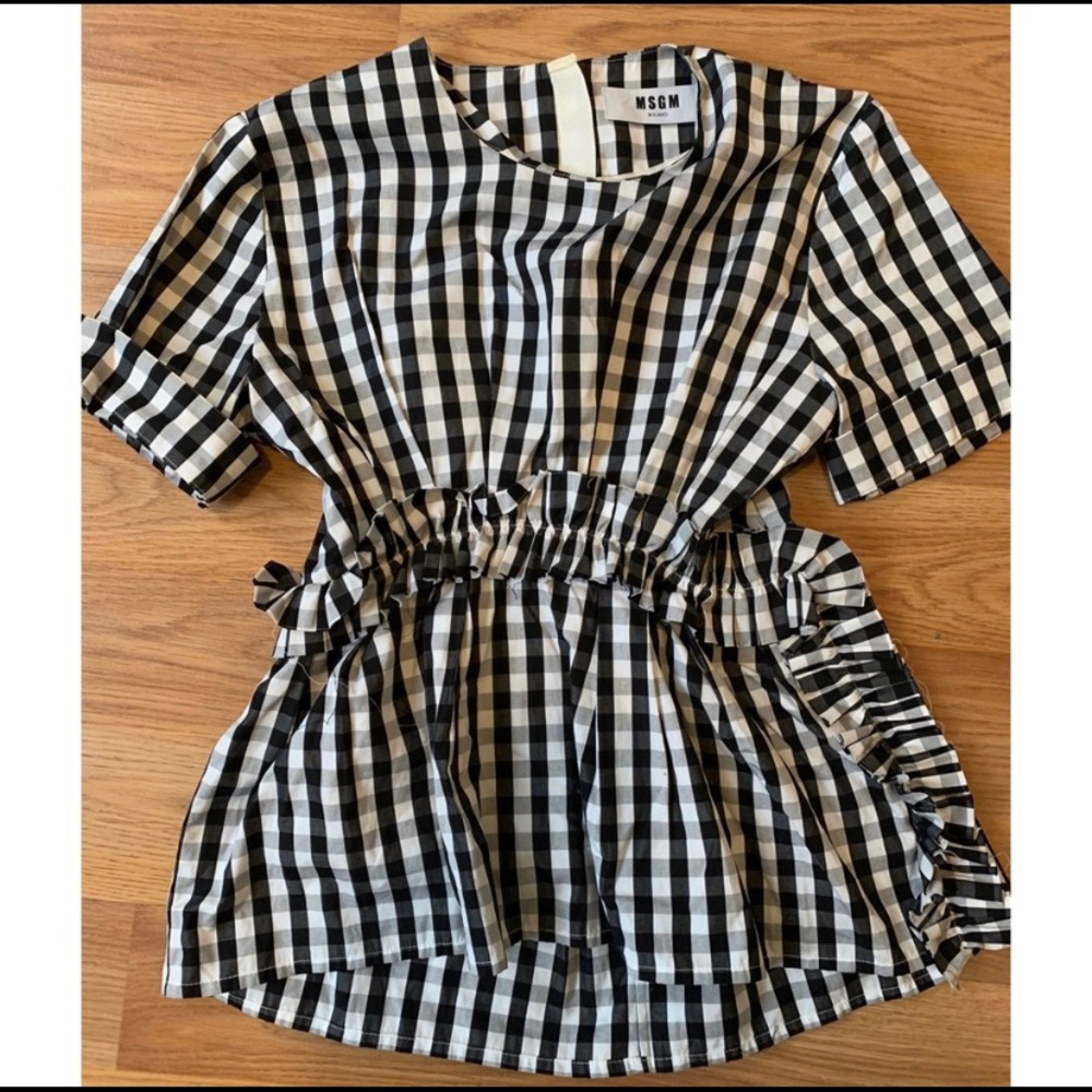MSGM—Check Ruffled Detailed Blouse | Black 99 - Picture 3 of 6